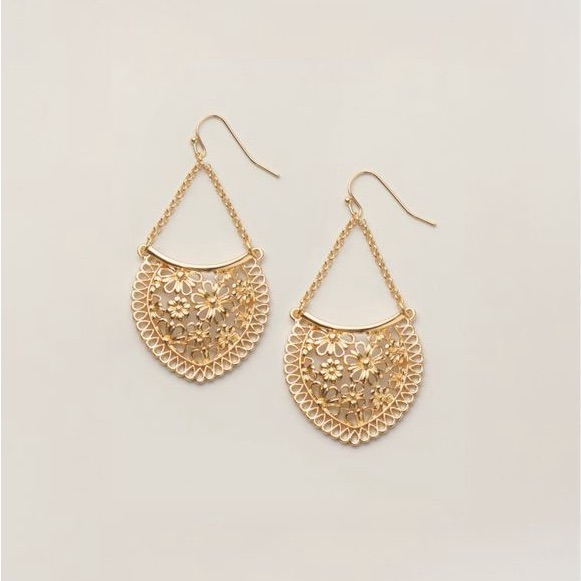 Gold Floral Drop Earrings Jewelry